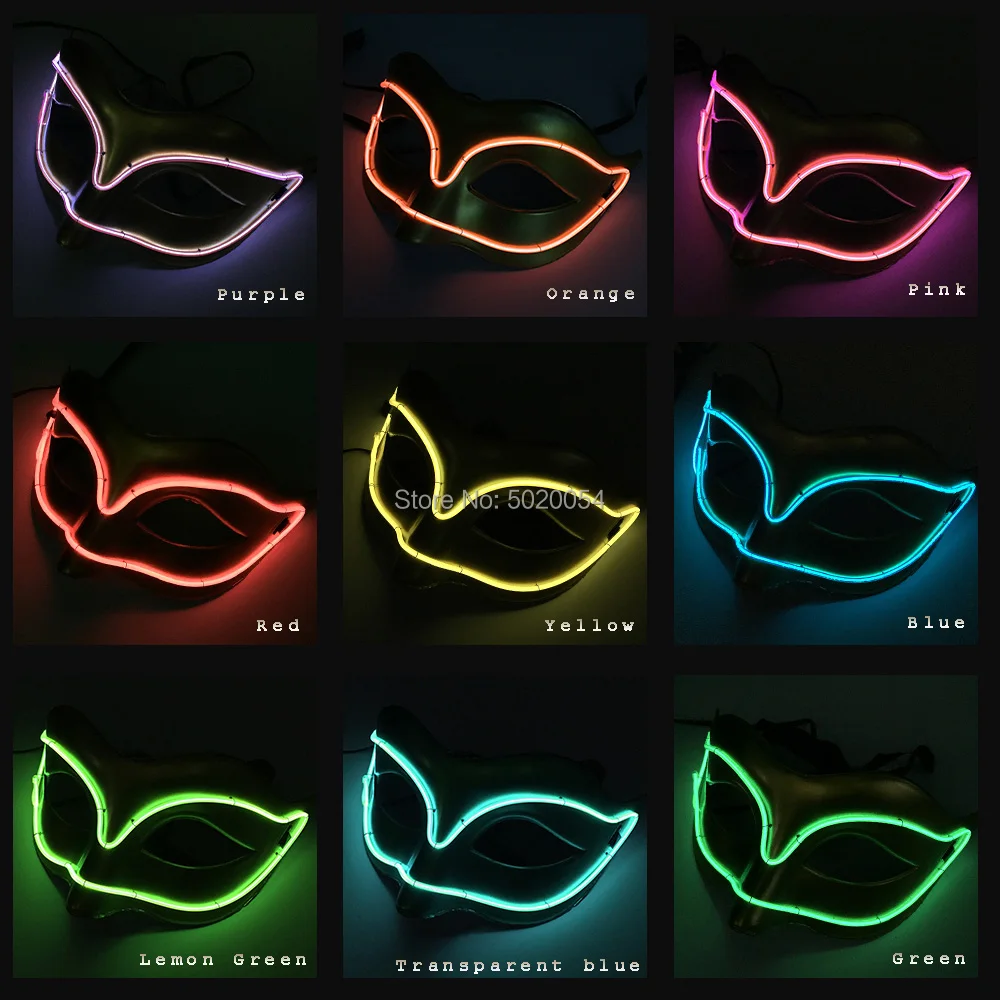 

GZYUCHAO EL 10 Colors Optional Costumes Props Cosplay Glowing Mask Sound Activated Kitsune Mask EL Flashing Fox Mask