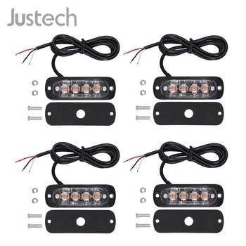 

Justech 4PCS 12V 24V AMBER RECOVERY STROBE 4 LED LIGHTS ORANGE GRILL BREAKDOWN FLASHING