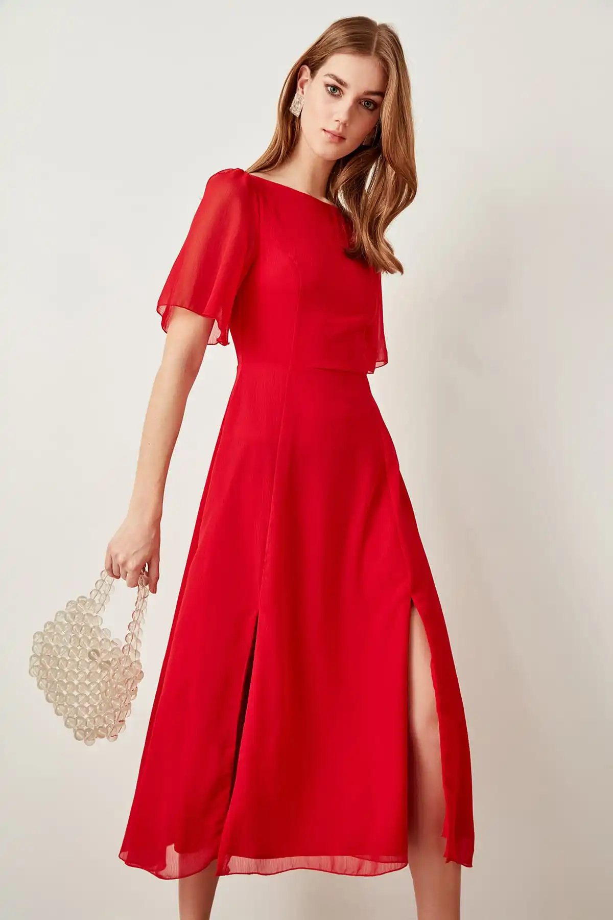 

Trendyol Red Dress Slit Detailed TPRSS19FZ0062