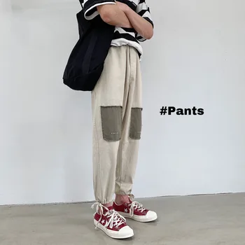 

2019 Summer New Korean Couple Male Loose Hip Hop Cotton Personality Straight Patch Casual Pants M-2XL Size Joggers Streetwear