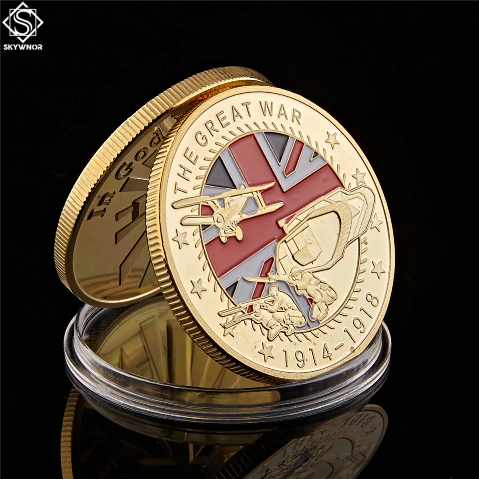 

1914-1918 World War i Gold Plated Souvenir Coin The Great War 100th Anniversary Commemorative WW1 Challenge Coins