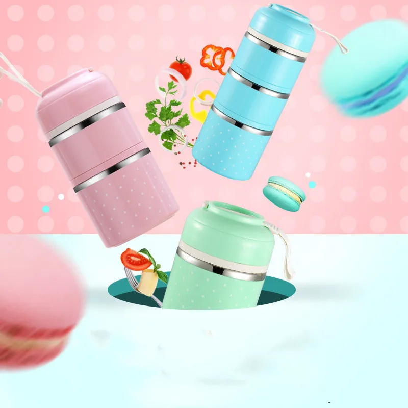 

The 3 Level Cute Japanese Thermal Lunch Box Leak-proof Stainless Steel Bento Box Kids Portable Picnic School Food Container Box