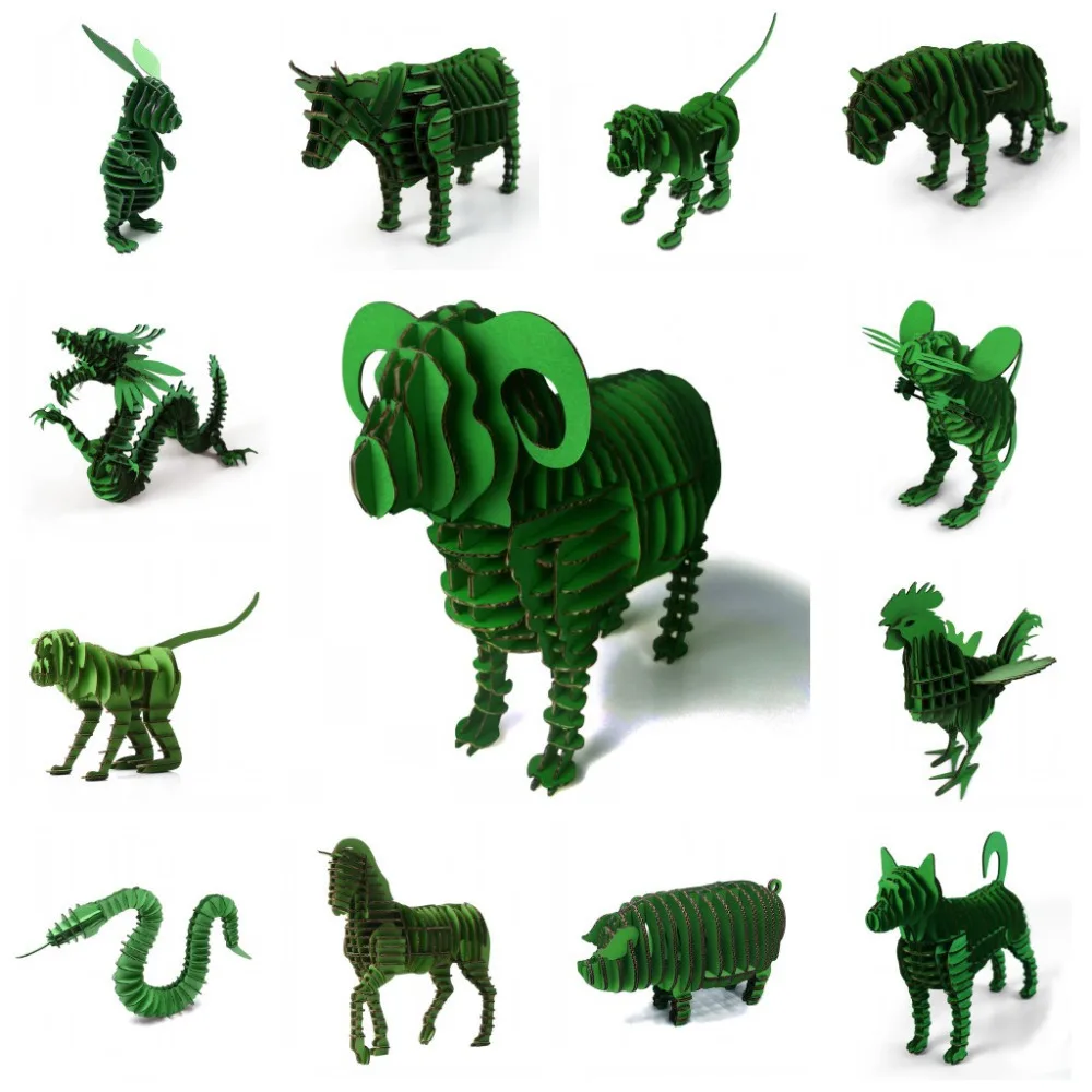 3D Зодиак животных Бумага головоломки Craft зеленый малыш-родители игры дома магазин украшения игрушки фигурку подарок для детей