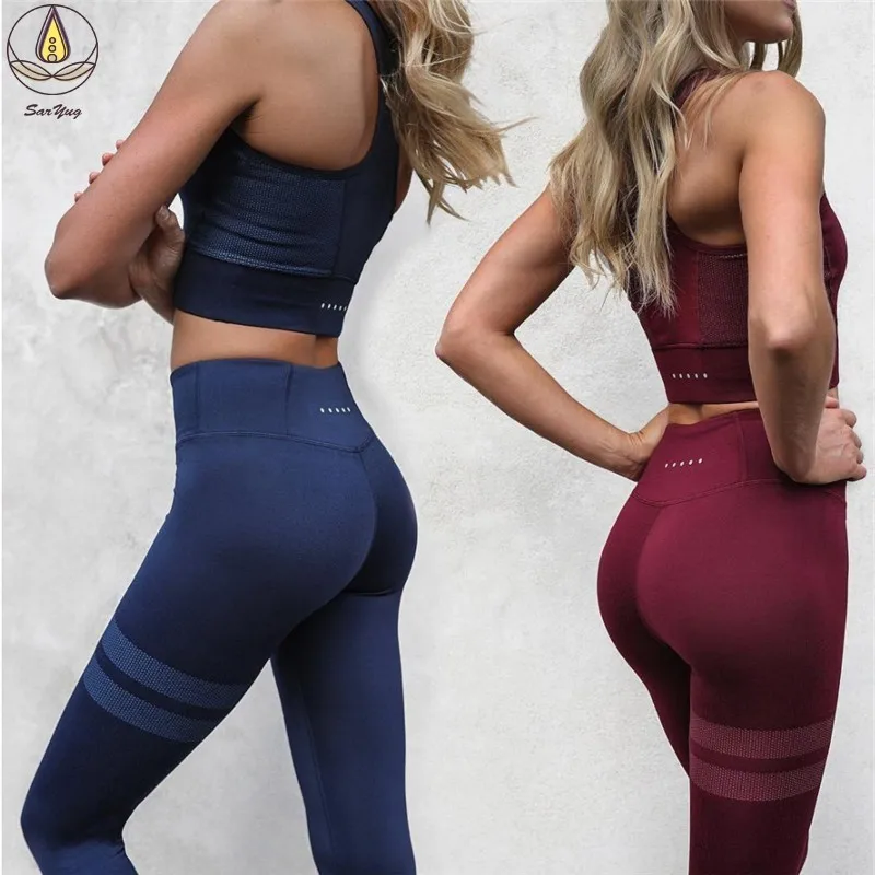 

2019 HOT Professional Women YOGA Set 2 PCS Sports Seamless Vest Leggings Breathable Workout Clothes Sports Pants Running Cloth