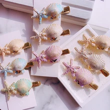 Fashion 1PC New Simulated Starfish Shell Barrettes Gold Women Hairpin Pearl Girls Hair Clip Sweet Hair Accessories xiyanike 2019 new fashion imitation pearl barrettes gold starfish star hair grip hairpin hair clip shine rhinestone women girl