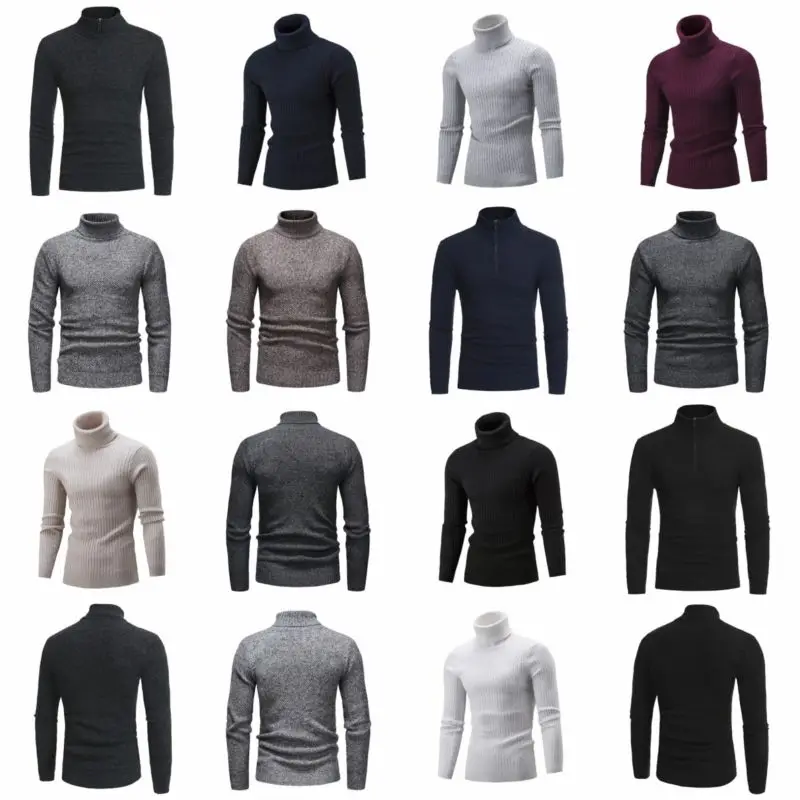 Men's Solid Color Pullover Sweater Sim Soft And Thick Turtleneck Slim Fit Brand Knitted Pullovers | Мужская одежда