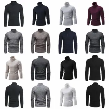 

Men's Solid Color Pullover Sweater Sim Soft Sweater And Thick Turtleneck Men's Slim Fit Brand Knitted Pullovers