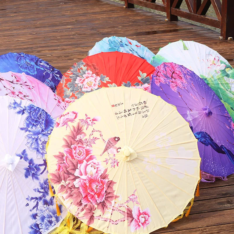Бамбуковый промасленный бумажный зонтик, женский зонтик с кисточками, пряжа, лента, Hanfu, женский зонтик, Ретро стиль, для выступлений, японский, китайский стиль
