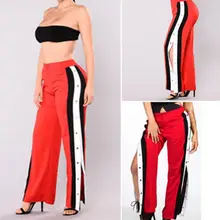 Pantalones largos informales para mujer, pantalón de pierna ancha con botones laterales abiertos, a la moda