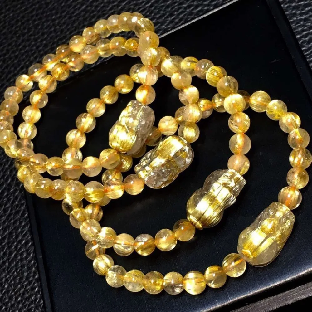 

6mm Genuine Natural Gold Rutilated Quartz Wealthy Round Beads Pi Xiu Pixiu Bracelet Women Man From Brazil Healing Aaaaa