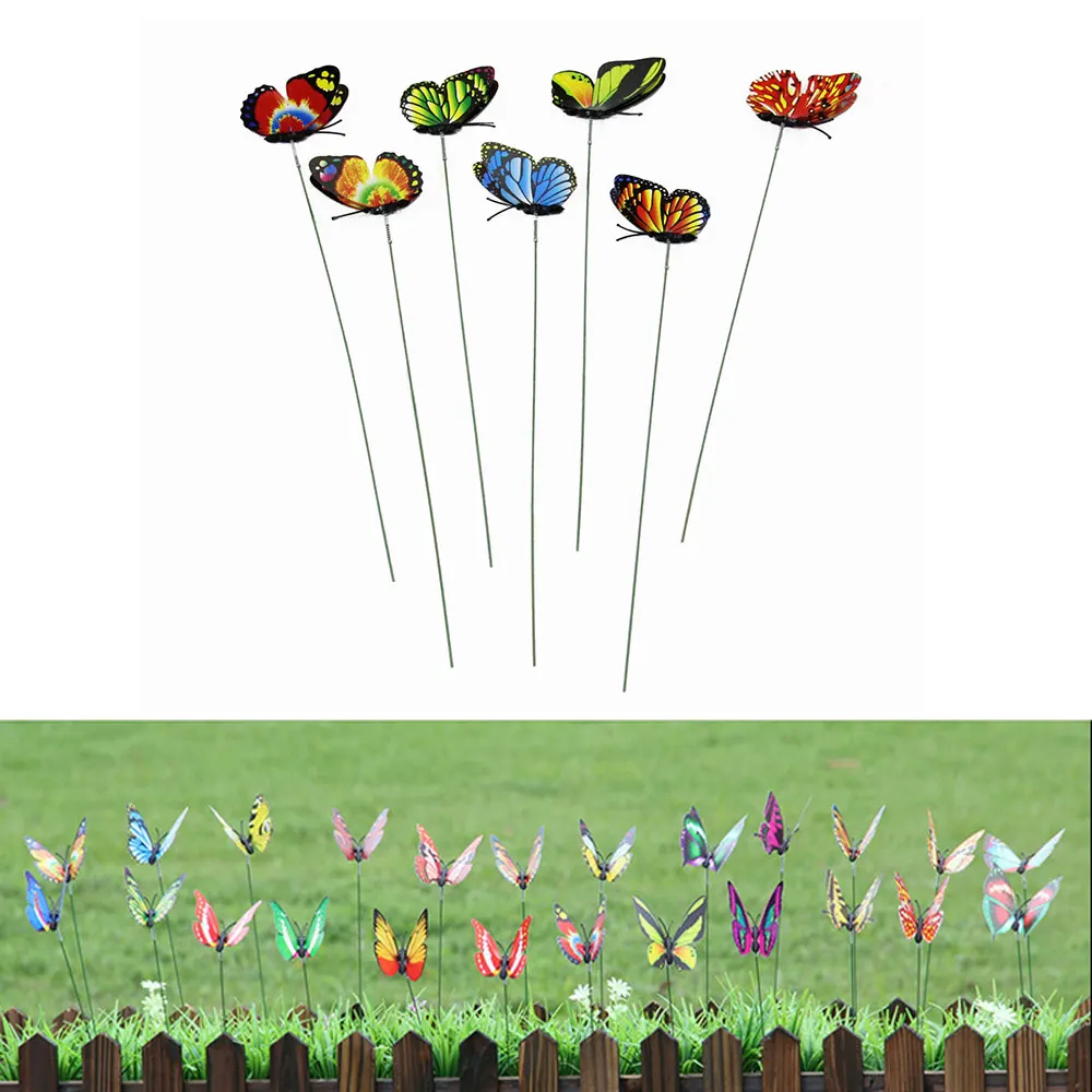 

50PCS Colorful Artificial Butterfly With Rods Simulation Color Fake Butterflies Yard Bonsai Ornaments Flowerpot Garden Decor