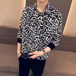 2019 Весна и лето новый список корейской версии Харадзюку мужская Повседневная Свободная хлопковая трендовая леопардовая гавайская рубашка