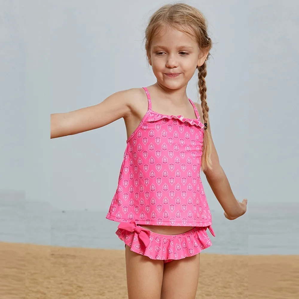 Детские костюмы для плавания для девочек из двух предметов, коллекция года, розовое бикини с принтом розы, комплект одежды для плавания, детская одежда для пляжа, одежда для плавания, танкини