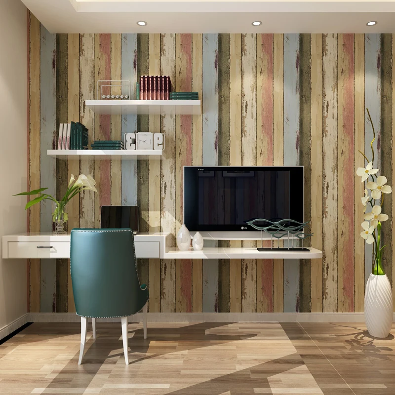 

American Imitation Wood To Do The Old Paint Retro Wallpaper Bedroom Living Room Tv Wall Vertical Striped Wallpaper