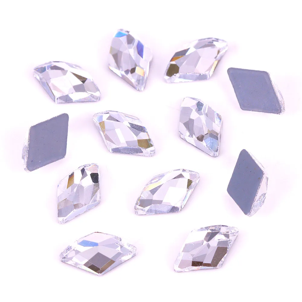 

High Quality 6x10mm Rhombus Crystal Clear Flat Back Hotfix Rhinestones Iron On fancy stones with glue backside