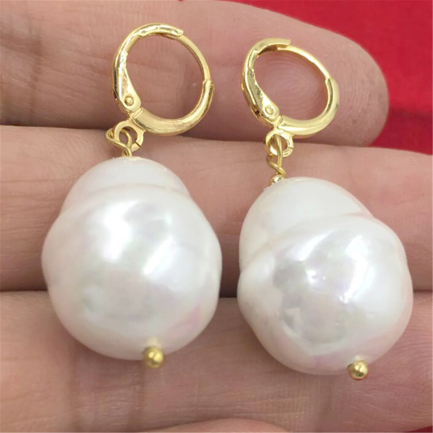 

15-25mm Huge Baroque Pearl Earrings Gold Dangle Earbob Party AAA Mesmerizing Natural Creamy Grace Gorgeous Handmade
