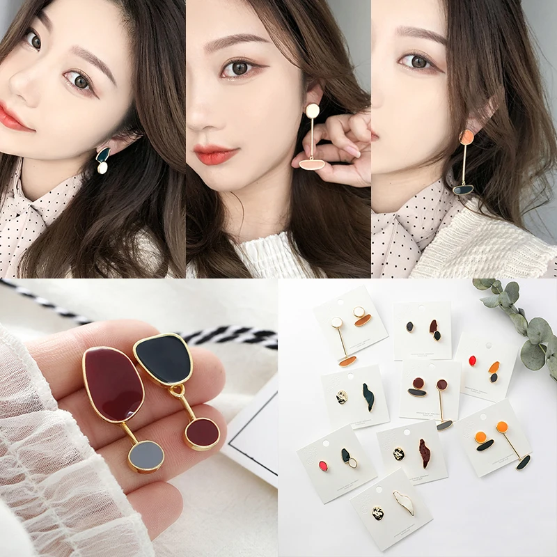 

Fashion Enamel Irregular Drop Earrings For Women Abstract Geometric New Design Female Asymmetry earrings