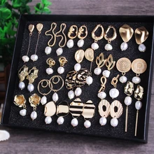 

Sale Korea Design Metal Gold Geometric Irregular Circle Square Natural Freshwater Pearl Earrings for Women Girl Gift