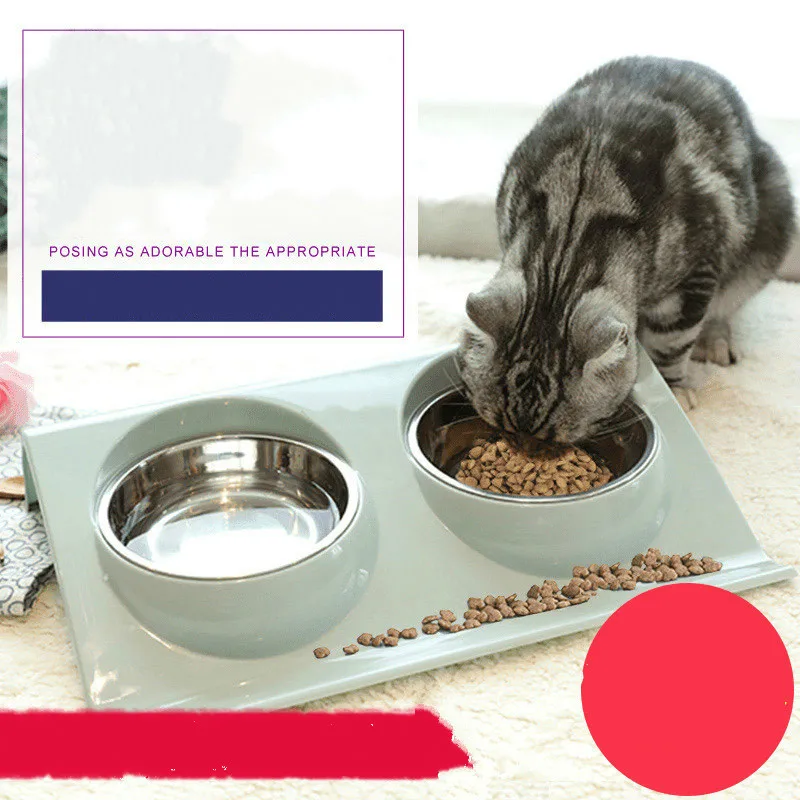 

New Die-casting Special Dogs And Cats Stainless Steel Double Bowl Food container Drinking Basin Multi-functional Pet Supplies