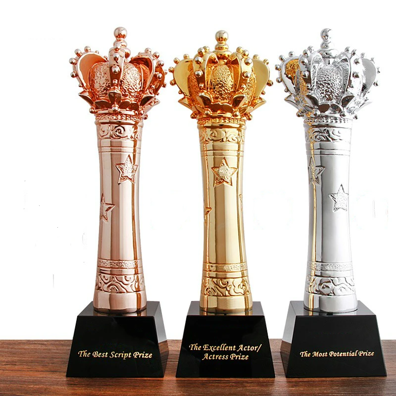 

Elegant Universal Royal Crown Trophy Crystal Base Beauty Contest Sport Athletics Champion Gold Silver Copper Customize Award Cup