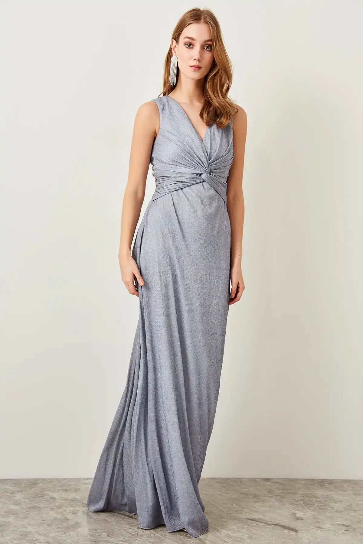 

Trendyol Glittering Evening Dress Gray Draper Detailed TPRSS19VF0001