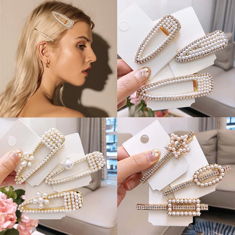 

Fashion 1PC 2019 New Flower Hair Clips For Women Pearl Girls Crystal Gold Hairpins Hair Accessories 25 Models