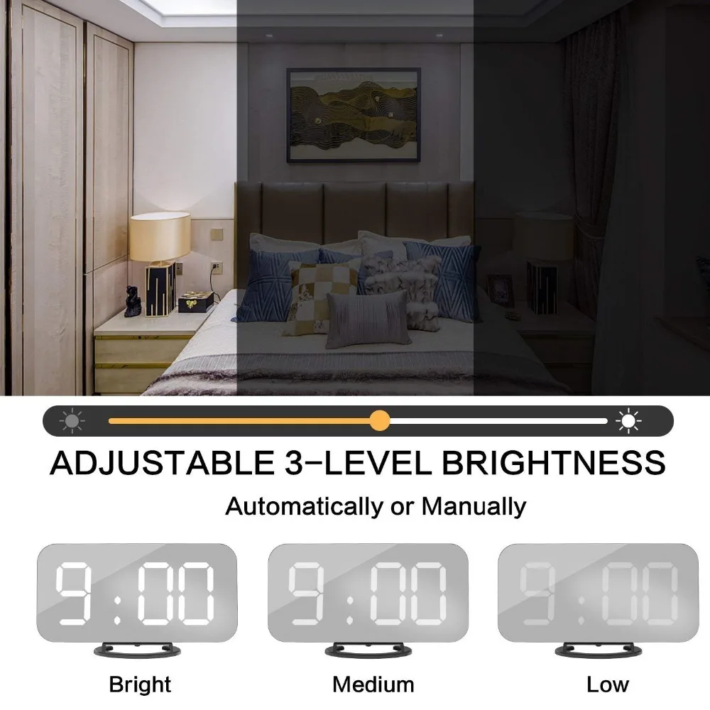 

Double Bedroom With Light Usb Charging Port Memory Function Of Time 6.5 Inch Mirror Alarm Clock Led Digital Clock