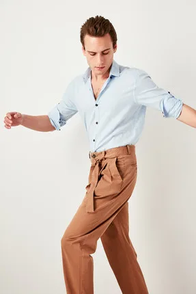 

Men Buttoned Blue Collar Basic Long Sleeve Shirt Slim Fit TMNSS19RS0040