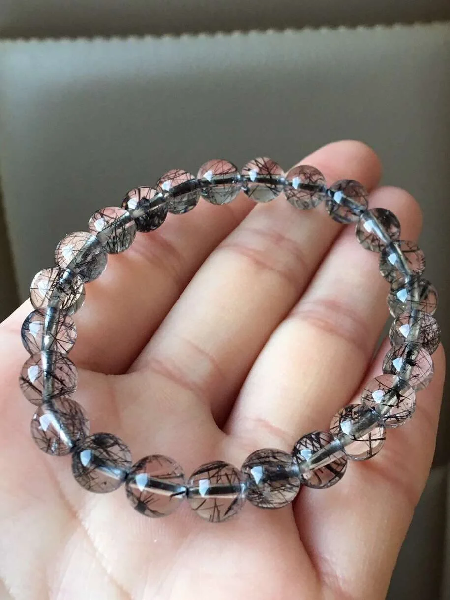 

Genuine Natural Black Rutilated Quartz Bracelet 7.6mm For Women Men Gift Crsytal From Brazil Round Beads Fashion Bracelet Aaaaa