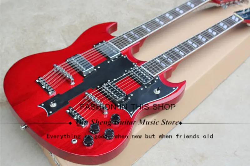 

12 strings and 6strings double-end neck red electric guitar ,LP and HH pickups,special Tailpiece,free shipping