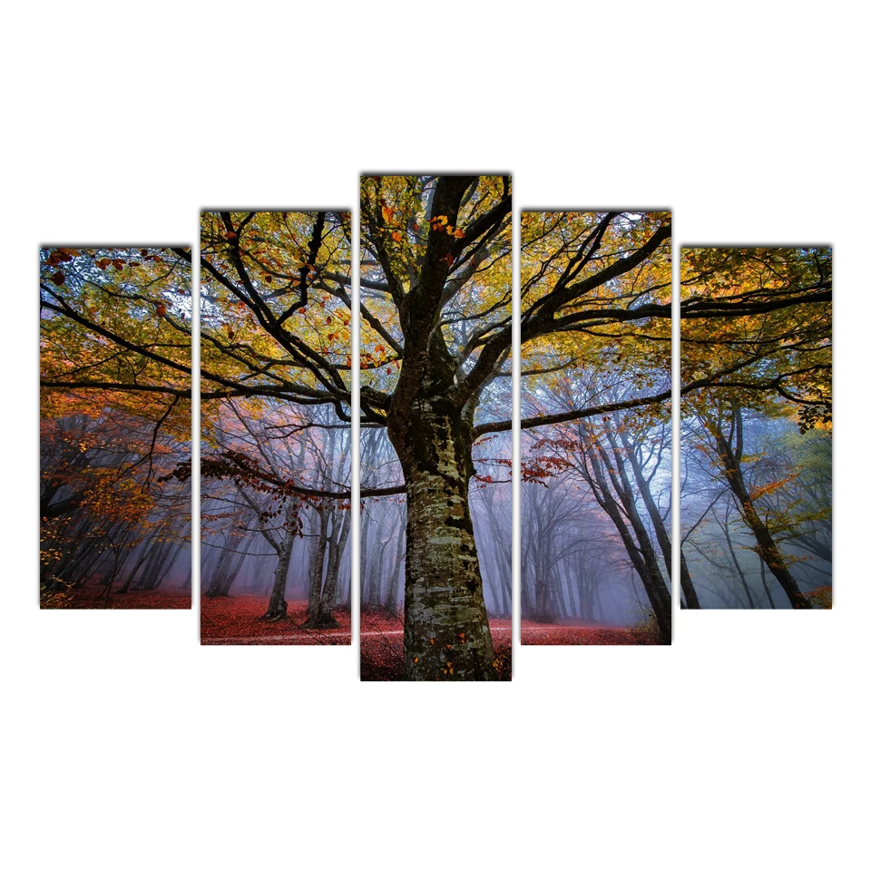 

HD 5 Piece Canvas Painting Posters And Prints Autumn Forests Trees Canvas Painting Wall Frame For Living Room Free Shipping