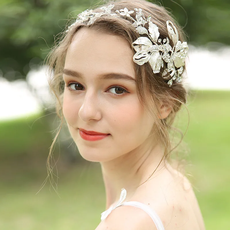

Silver Leaves Tiara Headbands Alloy Wedding Hair Accessories Hair Decoration Pearl Rhinestone Head Wear Hair Jewelry D2290