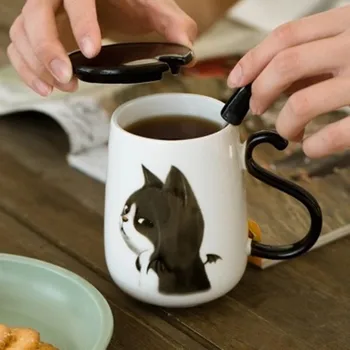 

Creative Korean Cat Ceramic Cup Couple Student Personality Water Glass Milk Cup Mug Large Capacity Office Cup