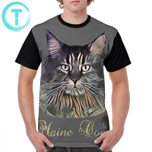 Футболка с котом из мейн-енота, футболка с котом из мейн-енота, повседневная мужская футболка с графикой, большие размеры, полиэстер, графическая футболка с коротким рукавом, отличная футболка