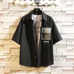 2019 весна и новые летние Корейская версия хип-хоп хлопок пара Harajuku Свободные печатных гавайская рубашка с короткими рукавами M-5XL