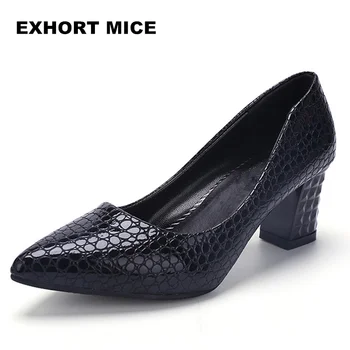 

2019 Women Pumps Ankle Strap Thick Heel Women Shoes Square Toe Mid Heels Dress Work Pumps Comfortable Ladies Shoes 6cm