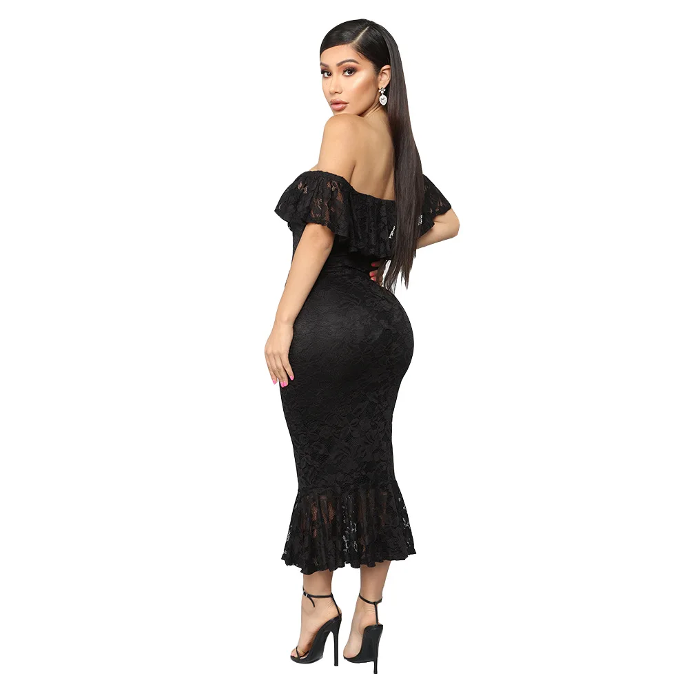 

New dress women's summer hot luxury evening dress sexy tight hollow red lace dress