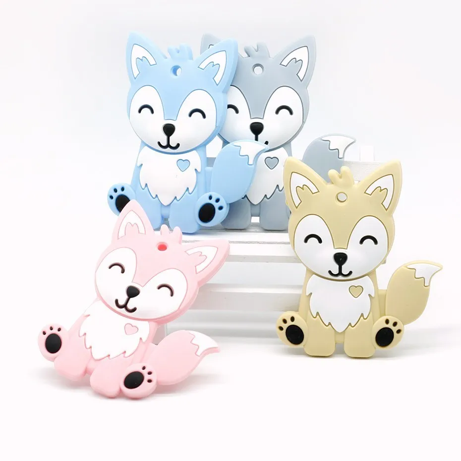 

1PC Baby Silicone Teether Food Grade Silicone Dental Care Chews DIY Nipple Chain Animal Cute Husky Pattern BPA Free Teeth Toy