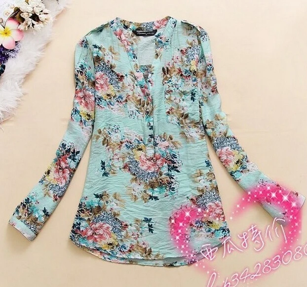

2016 Spring Women Fashion Foral Print Long Sleeve Blouse Shirts Women Sweet Flower Shirts Tops blusas femininas
