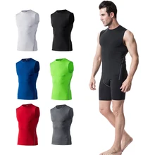 Летний мужской спортивный жилет, новинка, облегающие рубашки для фитнеса, Компрессионные Мужские спортивные рубашки, быстро сохнут, одежда без рукавов, мужские майки