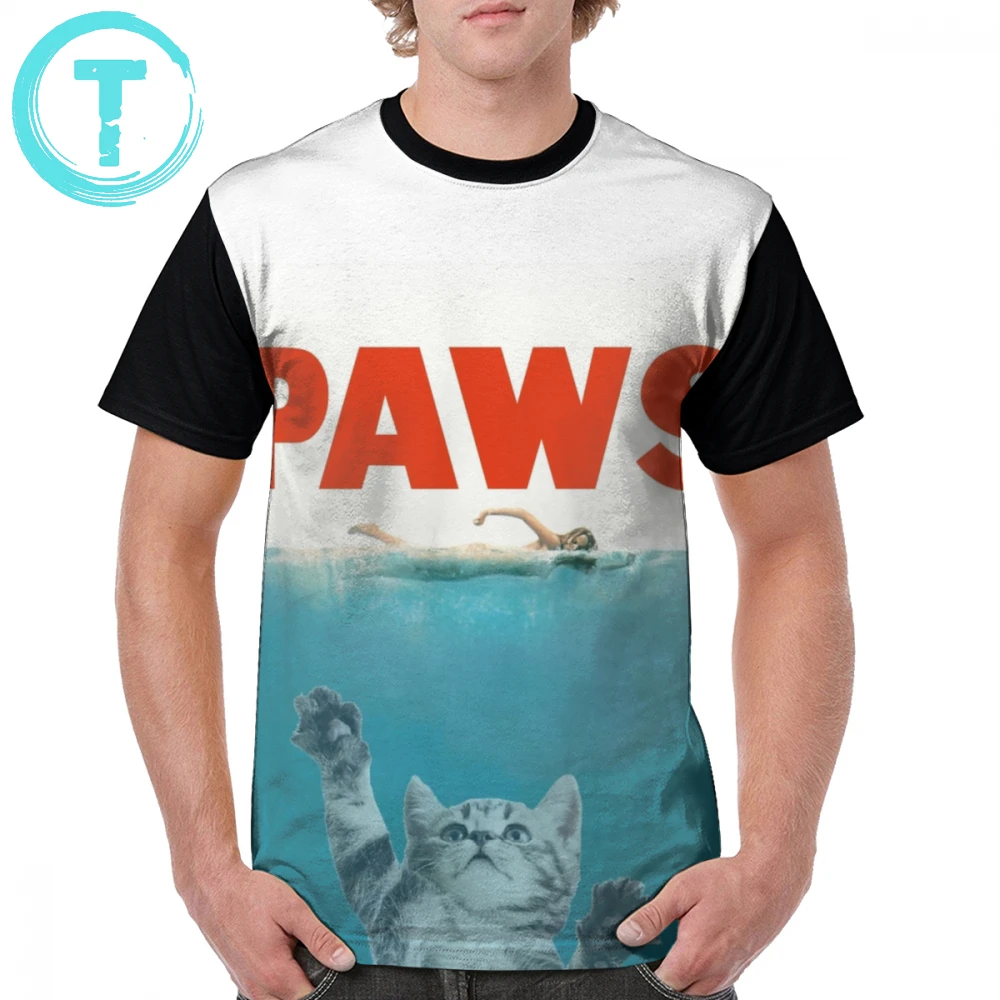 

Jaws T Shirt Paws - Cat Kitten Meow Parody T-Shirt Graphic Short Sleeve Graphic Tee Shirt 6xl Funny Mens Summer Cotton Tshirt