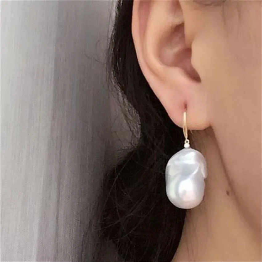 18 22 мм белые серьги с барочным жемчугом Золотой крючок Mesmerizing Gift AAA аксессуары