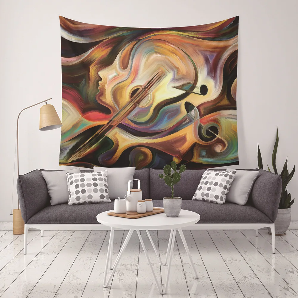 

Loartee Chic Abstract Oil Painting Style Guitar Girl Tapestry Boho Music Wizard Decor Hippie Tenture Mural Pared tela Wandkleed