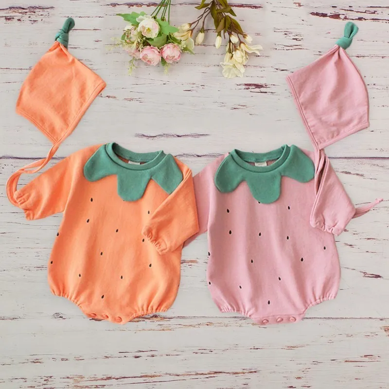 

Baby Boys Girls Pumpkin Rompers For Newborn Infant 2019 Spring Autumn Cotton Long-sleeved Hat Romper Clothes Roupinha De Bebe