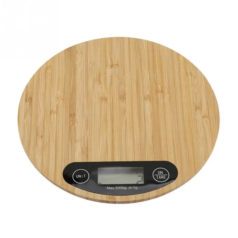 

Round Bamboo LED Display Digital Kitchen Scale Electric Kitchen Weighing Scale Cooking Food 5kg/ 1g