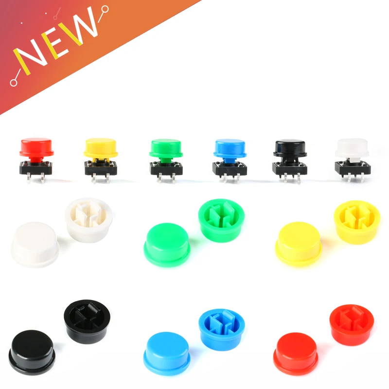 

60PCS Round Tactile Button Caps Kits 9.58*5.1mm for 12*12*7.3mm Micro Tact Switch For Arduino(6Color)