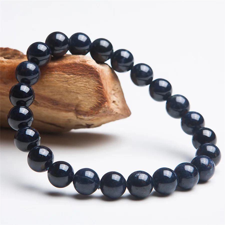 

Fashion 8mm Genuine Blue Natural Sapphire Bracelets For Women Crystal Blue Stretch Round Bead Bracelet Aaa Drop Shipping