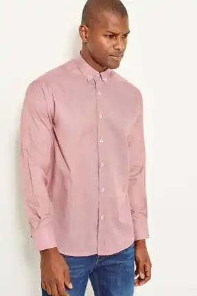 Бордовый мужской воротник с застежкой рубашка длинным рукавом Slim Fit TMNSS19FO0005 |
