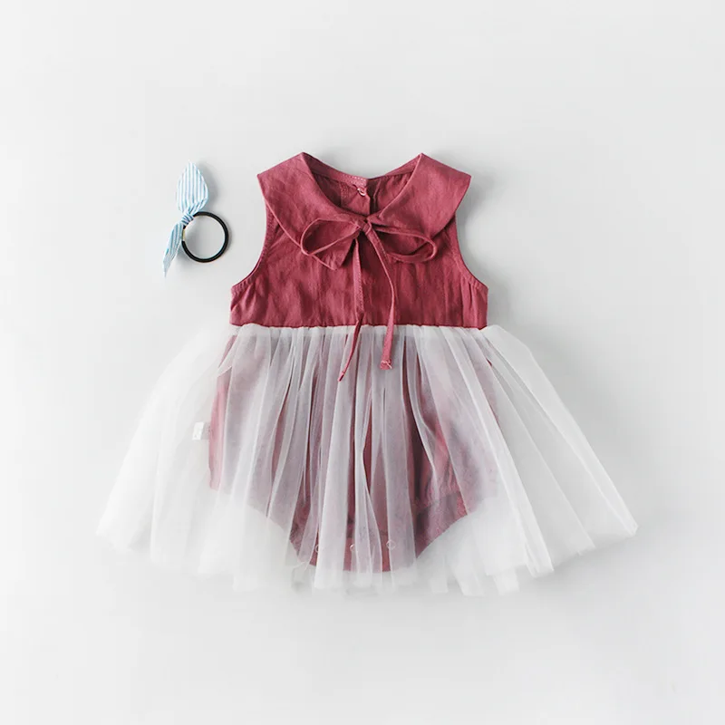 

2019 New Style Gauze Dress Kids Baby Girls red Triangle Rompers Lace Tutu Dress Newborn Clothes