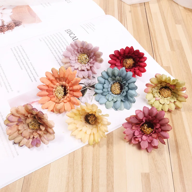 10pcs 6cm Mini Silk Sunflower Artificial Flower Head For Wedding DIY Decoration Headmade Scrapbooking Accessories Fake flowers | Дом и сад